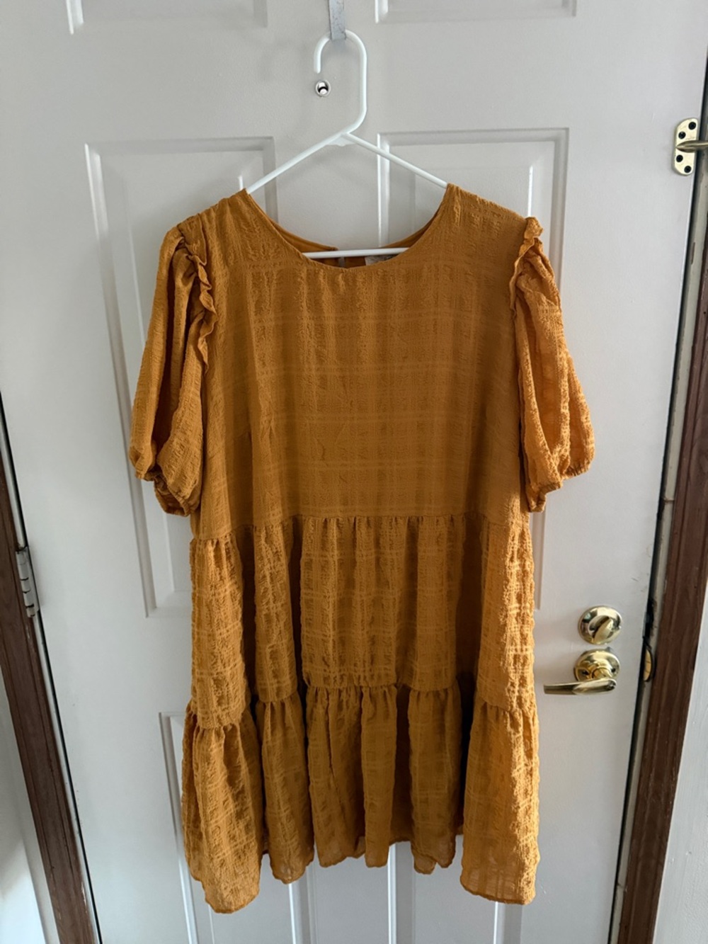 Rewind Mustard Textured Tiered Dress